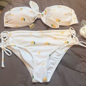 Aeropostale Lemon Yellow Bikini Set Swimsuit Top L Bottom M 2 Piece Swim